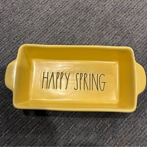 Rae Dunn "Happy Spring" Yellow Ceramic Baking Dish